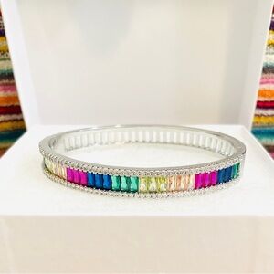 Rainbow Multicolor Baguette CZs Bangle Bracelet 18K White Gold Filled